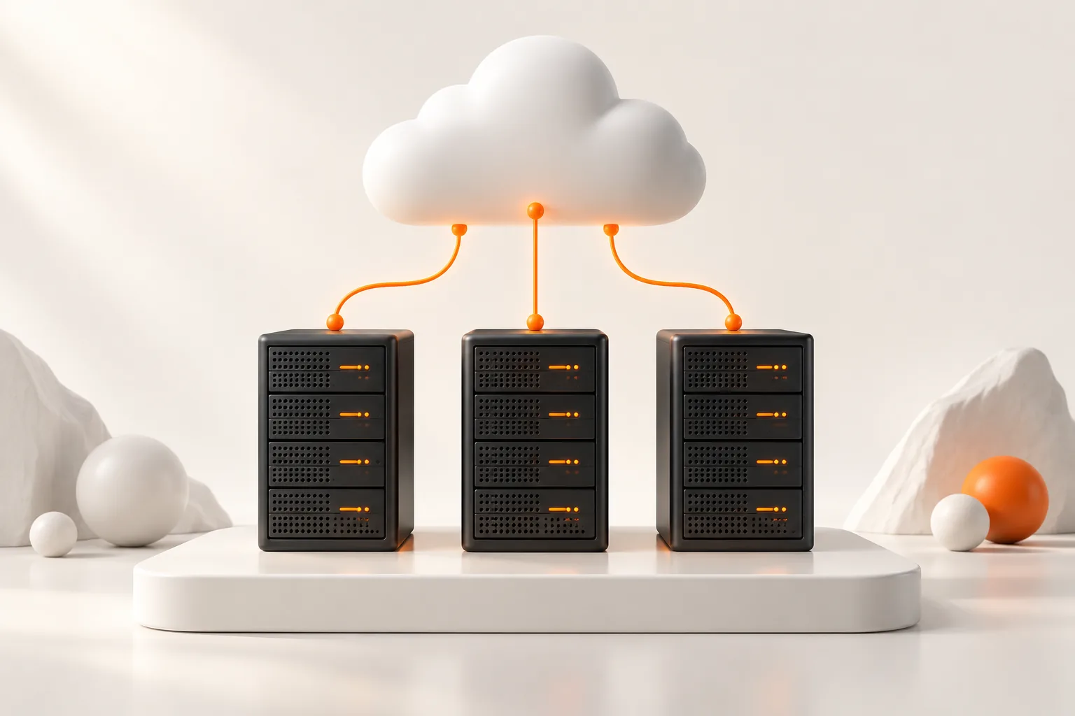 Servidores virtuales conectados con infraestructura en la nube